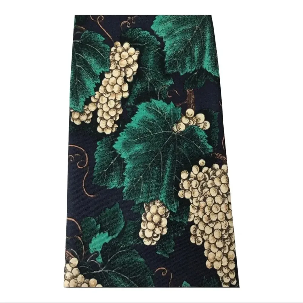 Robert Talbott Silk Tie Green & Cream Grape Leaves Tropical Print